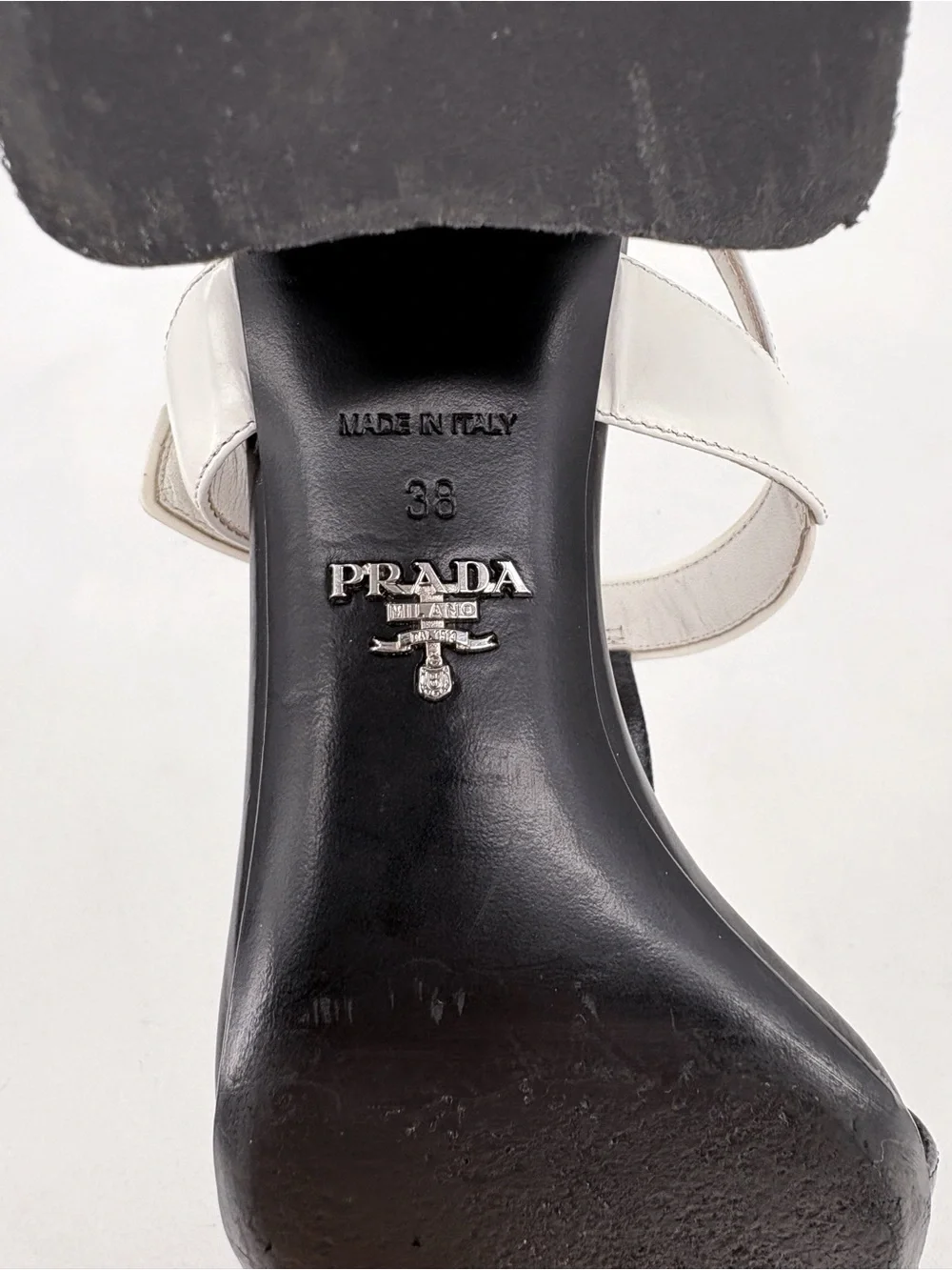 PRADA T-Strap Slingback Block Heel Sandals in White Black EU 38 US 8